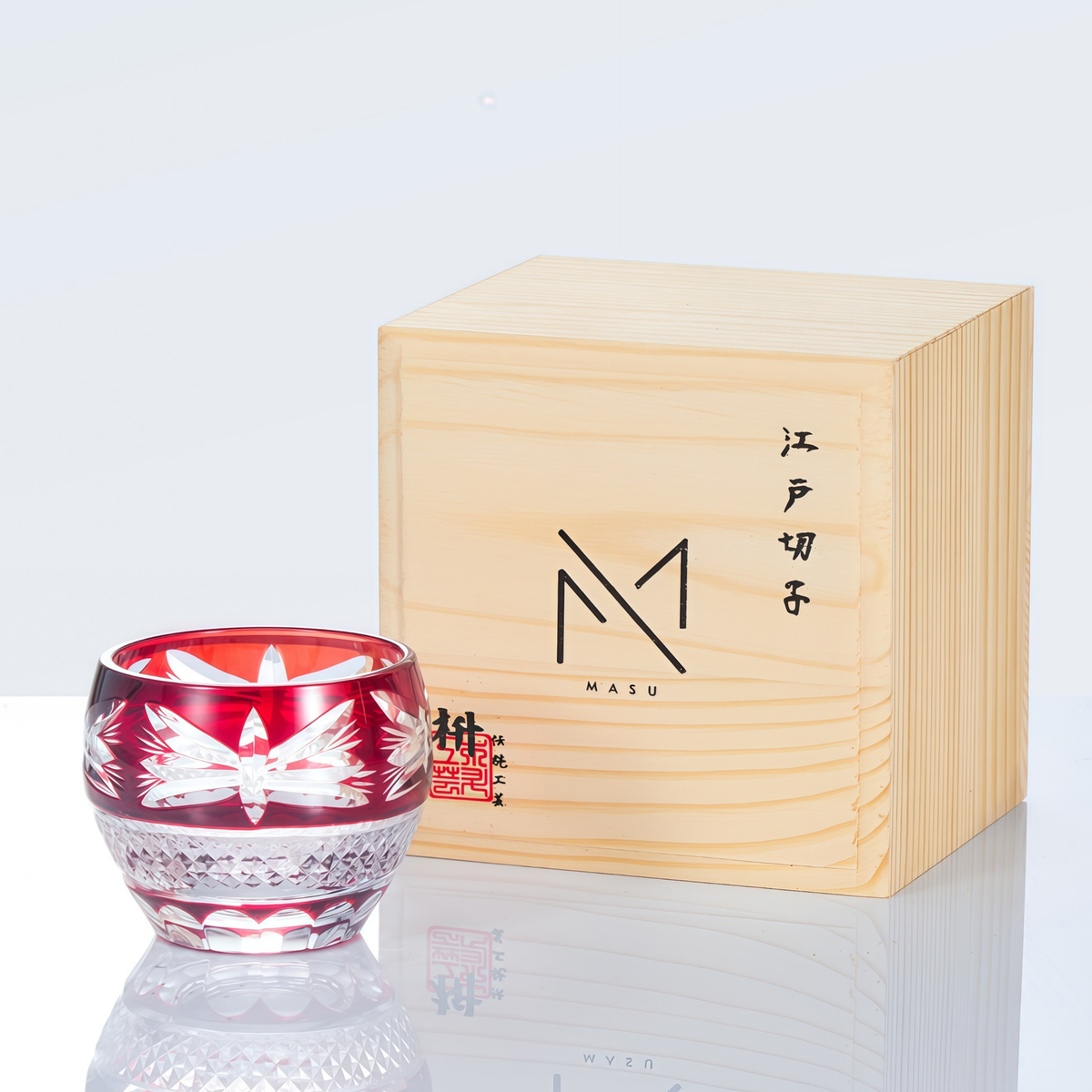 Sake Glass Set Edo Kiriko Aka Collection – Hand-Cut Crimson Red Japanese Sake Flagon & Glass | 7 Patterns