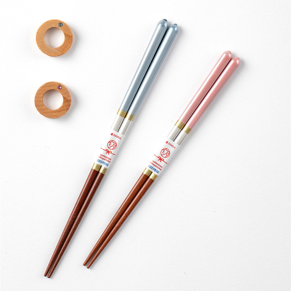 ISHIDA Wooden Chopsticks Wedding Gift His Hers Blue Pink Japan Box