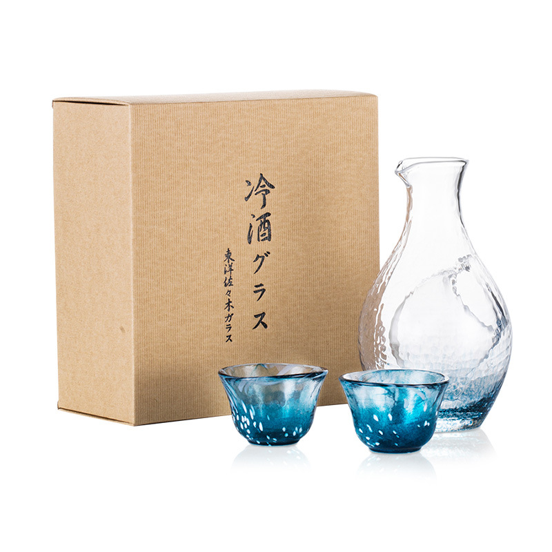 Cold Sake Set Japanese Glass Flagon & Cups – Sapphire Wave