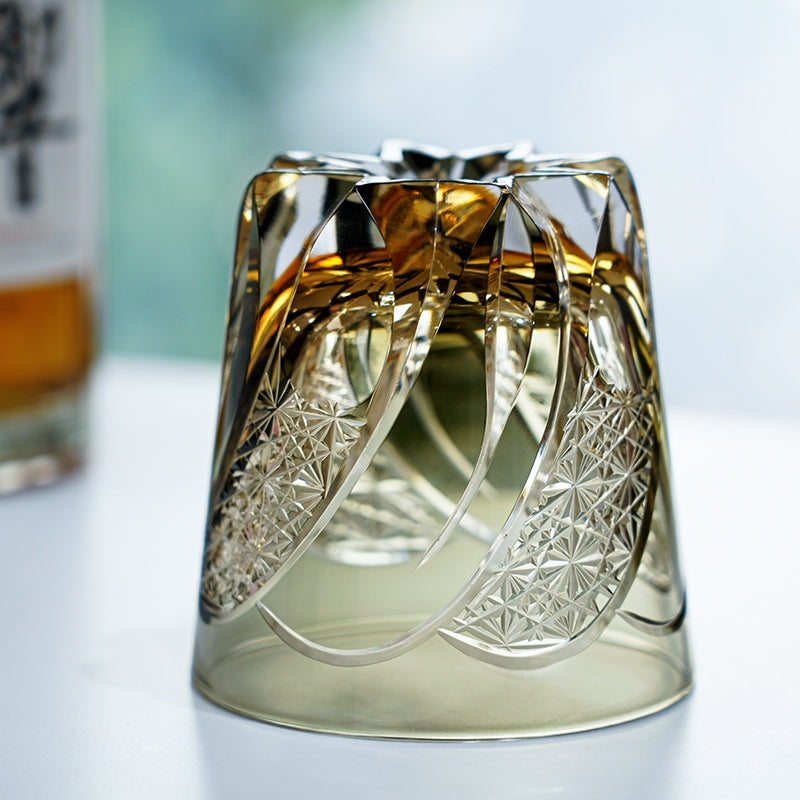 Handcrafted Whiskey Glass Kiriko Shadow Luminary Cut Crystal Tumbler