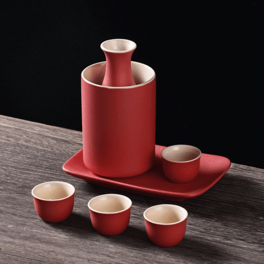 Japanese Sake Set – Ceramic with Warmer 4 Cups Flagon Plate