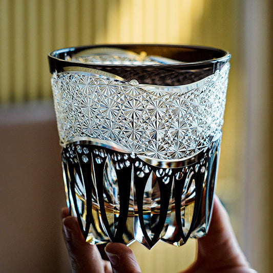 Whiskey Glass Edo Kiriko Kurokiku – Japanese Cut Crystal Tumbler Kiku-Tsunagi