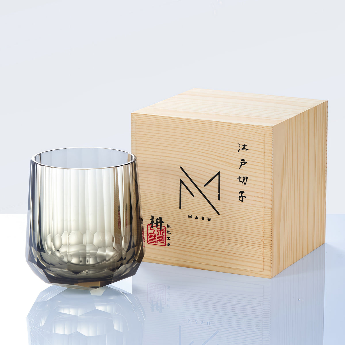 Edo Kiriko Glass Kage Tate Vertical Facet Whisky | Hand-Cut Crystal Clear & Smoky Grey Glassware