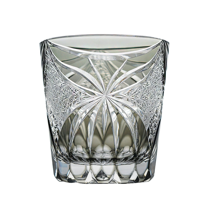 Hand-Cut Whiskey Glass Edo Kiriko Inkstone Grey Butterfly | Japanese Artisan Crystal Glassware
