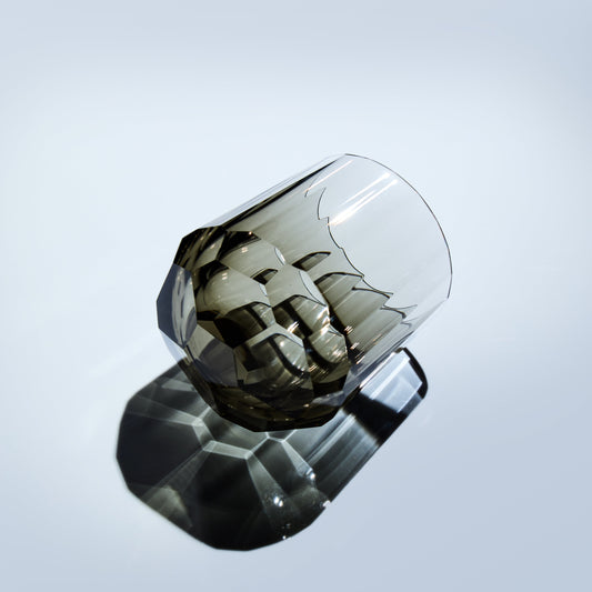 Edo Kiriko Glass Kage Tate Vertical Facet Whisky | Hand-Cut Crystal Clear & Smoky Grey Glassware