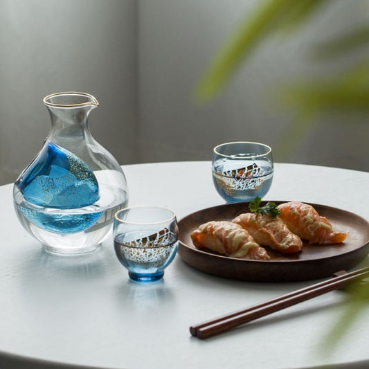 Cold Sake Set with Ice Chamber | Sapphire Galaxy Gold Rim