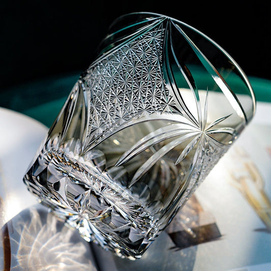 Hand-Cut Whiskey Glass Edo Kiriko Inkstone Grey Butterfly | Japanese Artisan Crystal Glassware