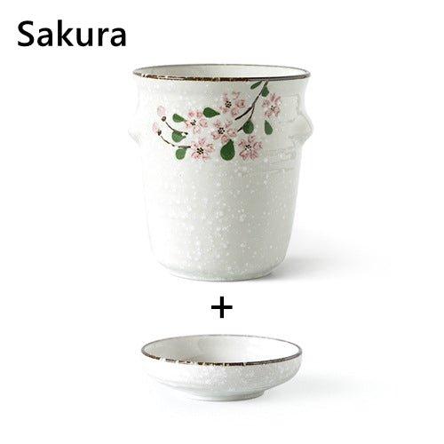 Ceramic Chopstick Holder Japanese Handcrafted Glazed with Base Plate Line and Sakura Styles