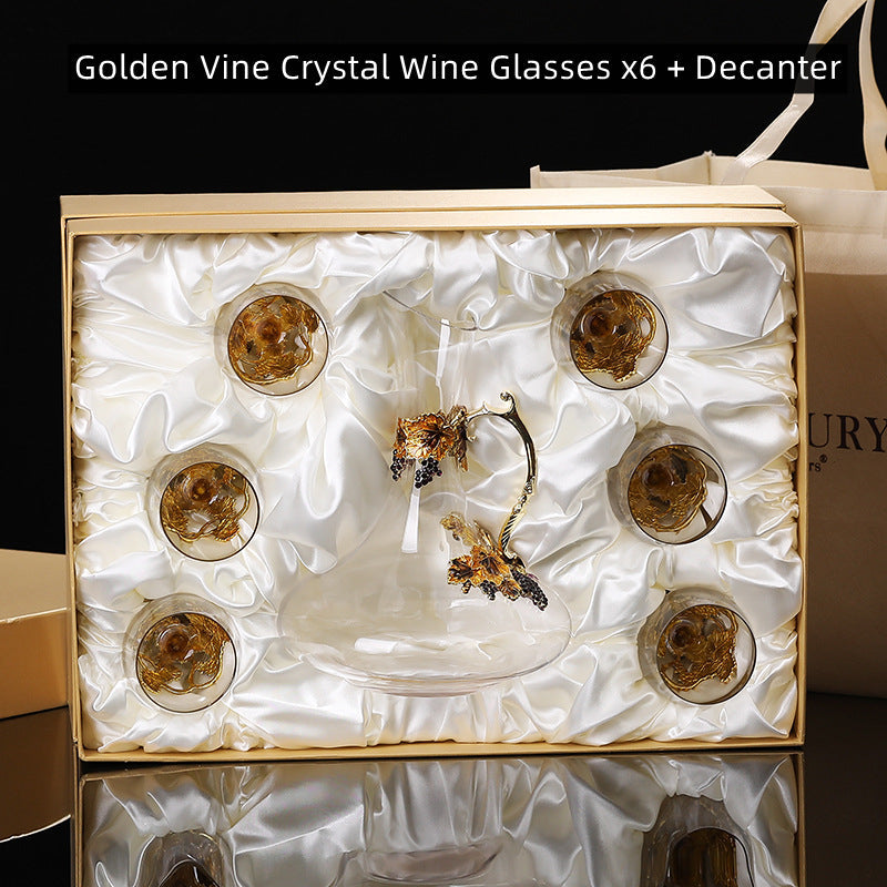 Wine Glasses Crystal Golden Vine Decanter Set Luxury Stemware