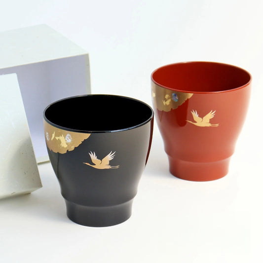 Japanese Lacquer Cup Set – Yamanaka Shikki Crane Goblet Pair