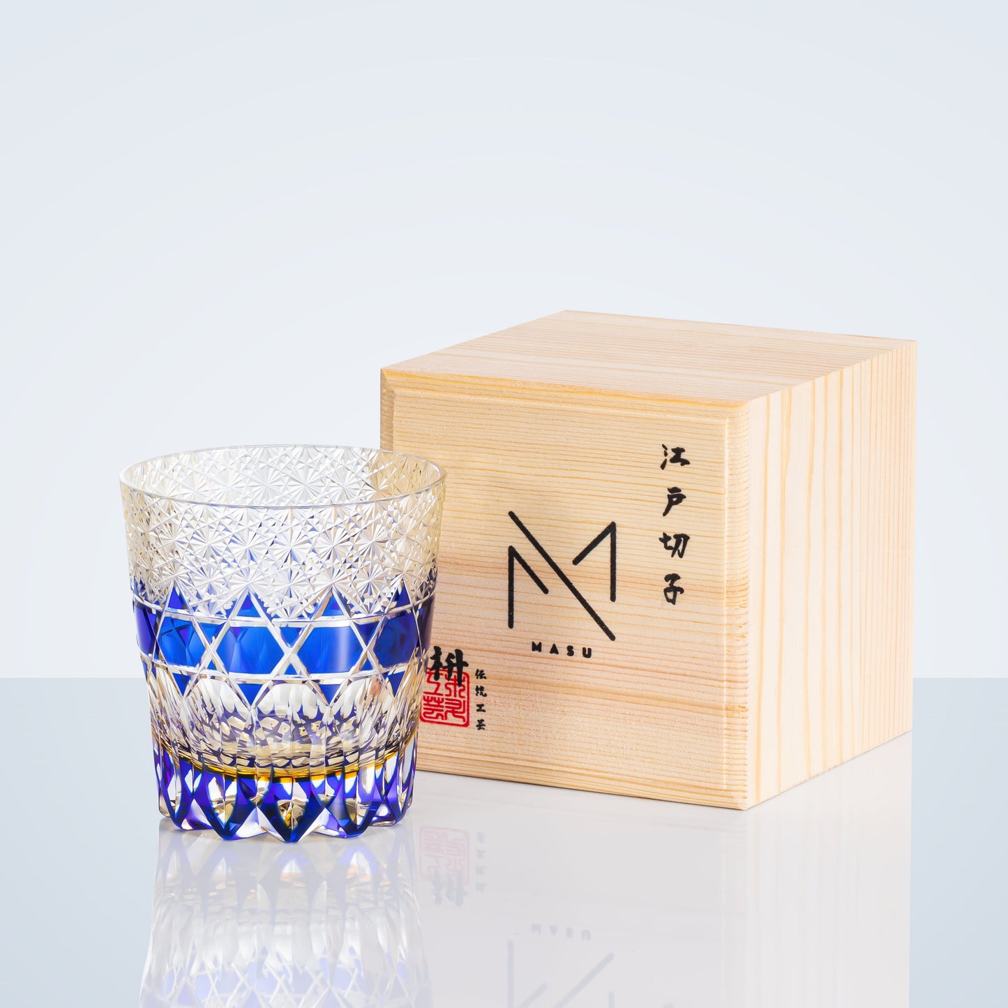 Whiskey Glass Kiriko Sapphire Fluorite Hand-Cut Crystal Tumbler