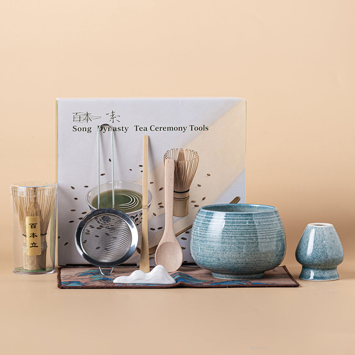 Matcha Tea Set Blue Glaze Ceramic Chawan Whisk Kit