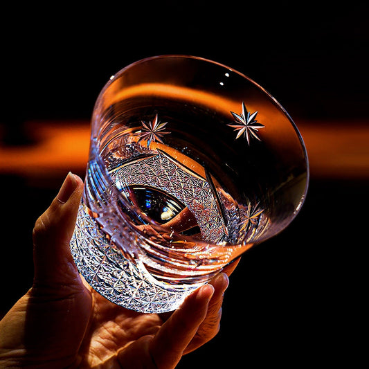 Whiskey Glass Edo Kiriko Handcrafted Fuji no Mine with Wooden Gift Box