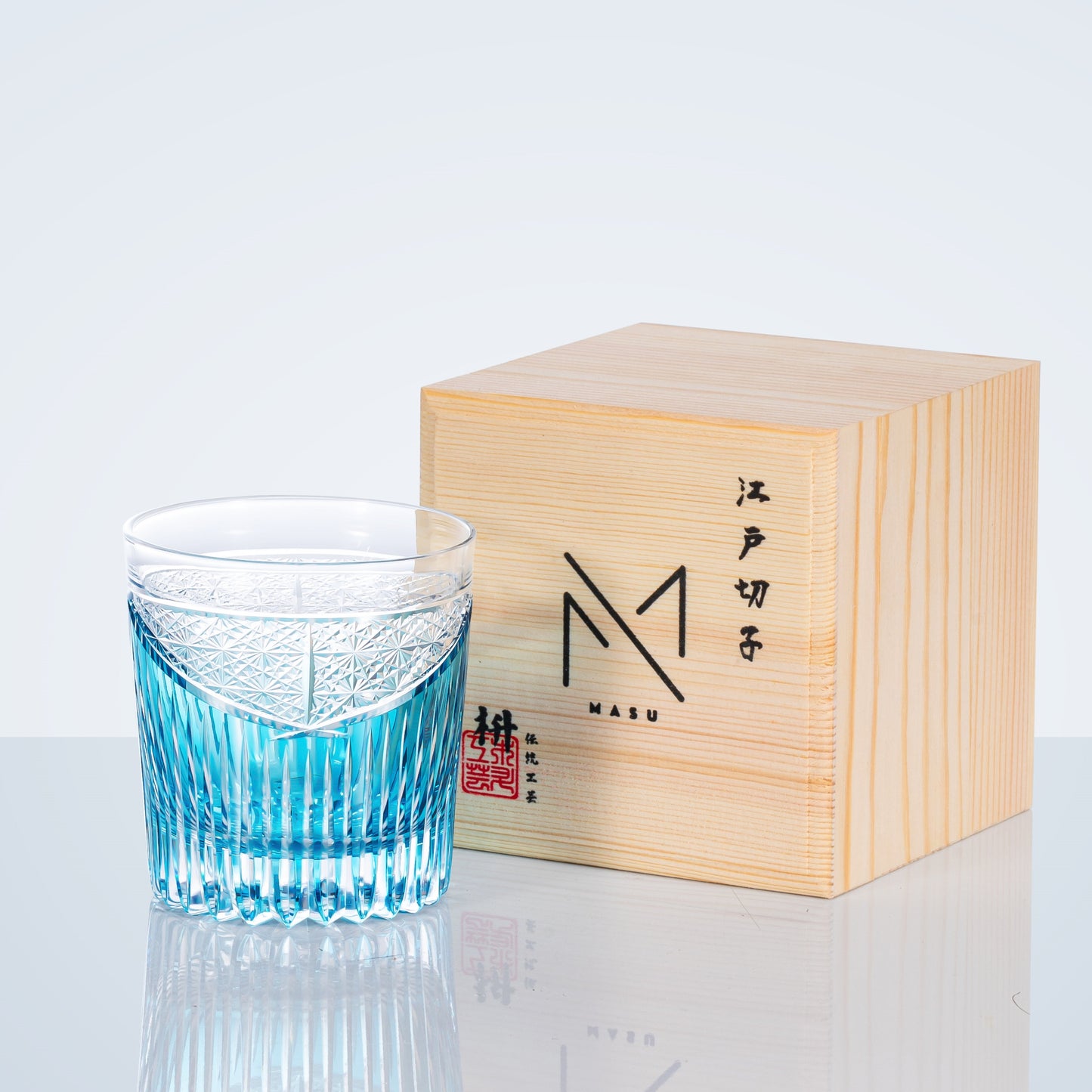 Japanese Cut Glass Edo Kiriko Karmic Whisky Hand-Cut Crystal | Black Turquoise Aqua Glassware