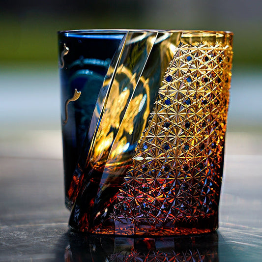Whiskey Glass Edo Kiriko Raijin Thunder God | Hand-Cut Crystal