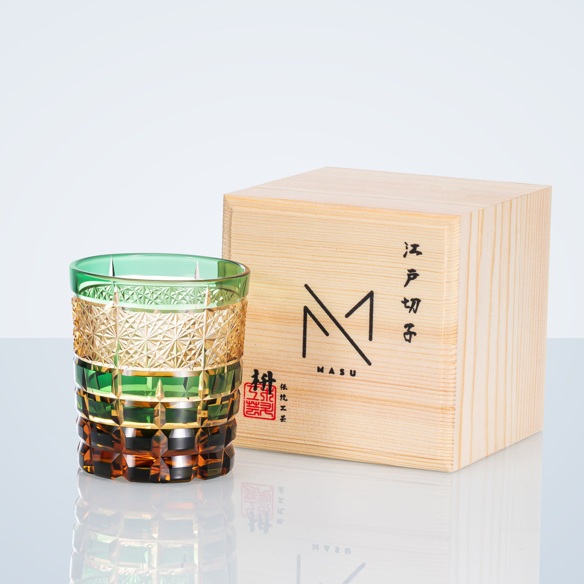 Whiskey Glass Edo Kiriko Handcrafted Diamond Pattern with Wooden Gift Box
