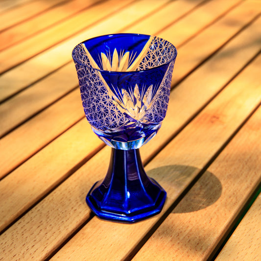 Goblet Glass Edo Kiriko Hanabishi Hand-Cut Crystal | Japanese Artisan Glassware