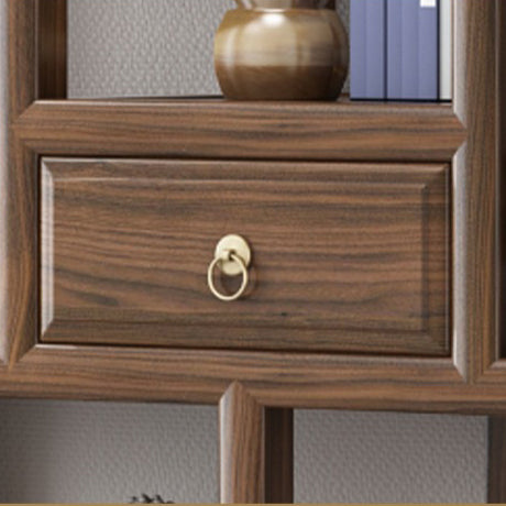Solid Elm Wood Display Cabinet — Tenon-Mortise Curio Shelf