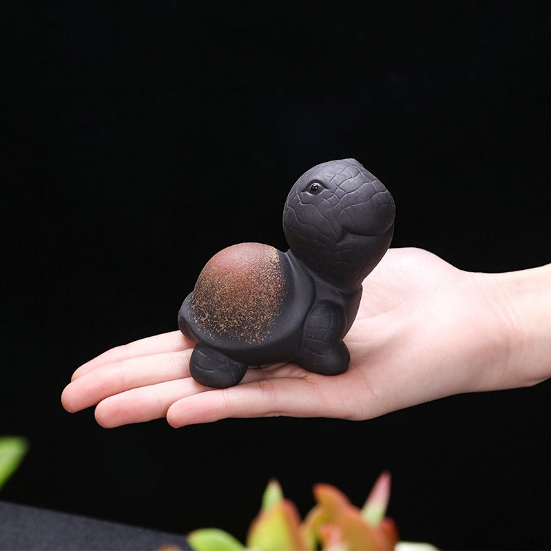 Handmade Purple Clay Tortoise Tea Pet | Longevity
