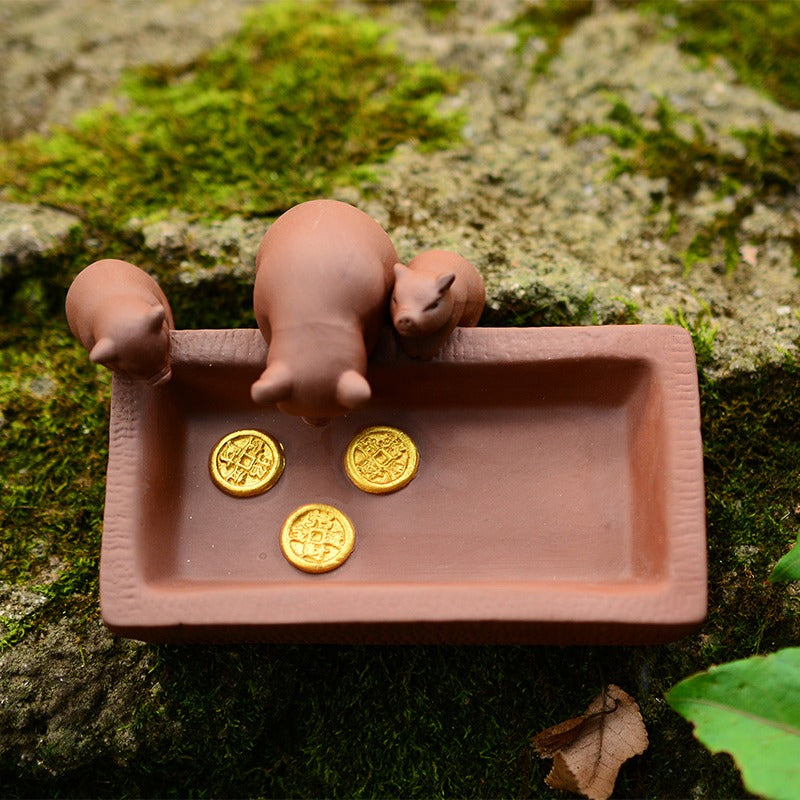 Pig Tea Pet Yixing Purple Clay Piggy Lucky Zodiac Tray Gift
