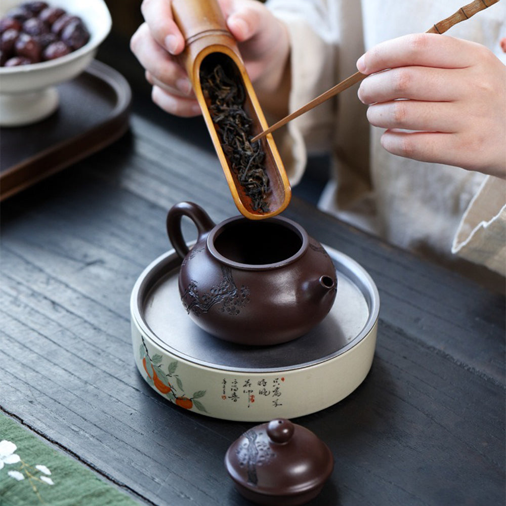 Maitreya Teapot Plum Blossom Carved Yixing Purple Clay 260ml