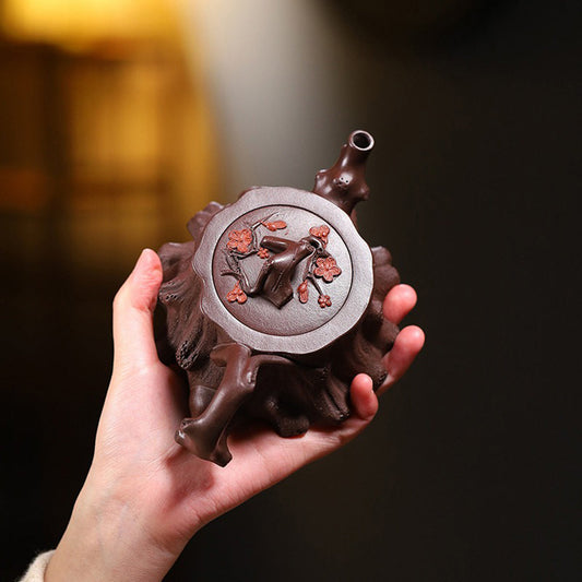 Plum Stump Teapot Yixing Ore Purple Clay Hand Carved 240ml