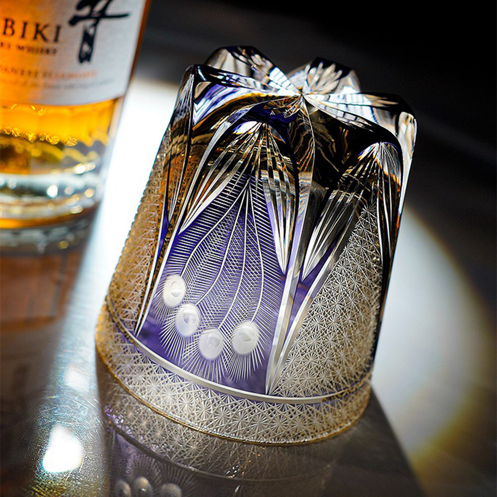 Edo Kiriko Whisky Glass Peacock Star Chrysanthemum 350ml