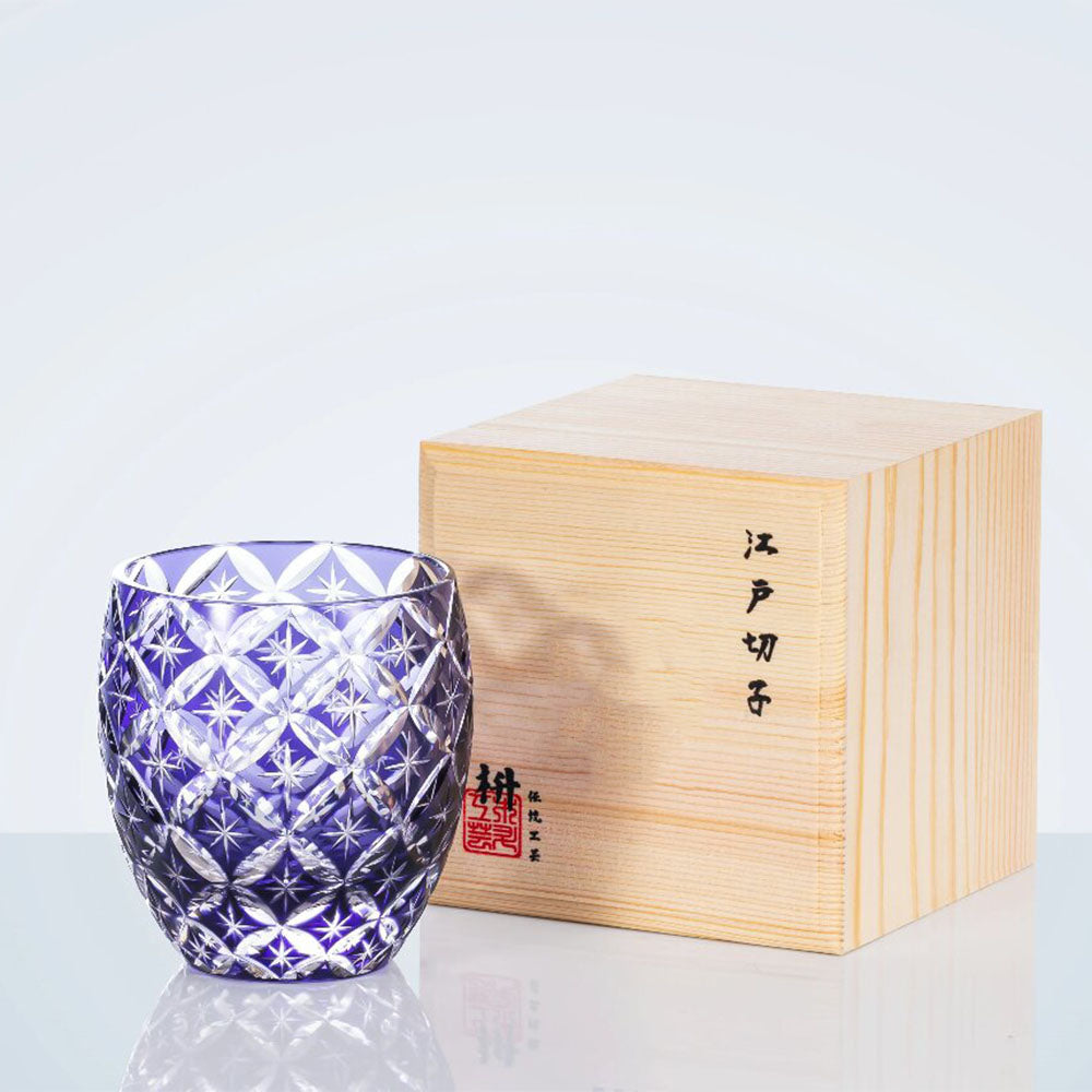 Edo Kiriko Whisky Glass Shippo Pattern Sapphire Blue 300ml