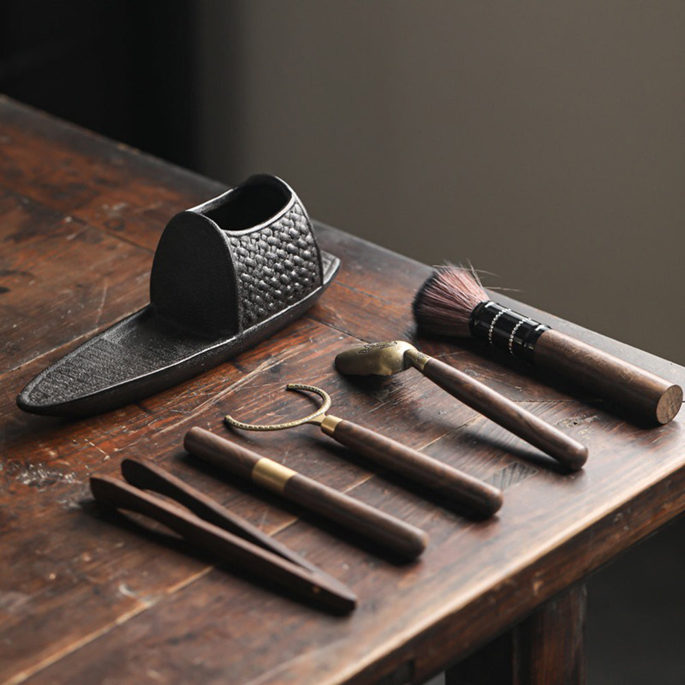 Monk Tea Pet Boat Utensil Set | Ceramic Gongfu 7-Piece Zen