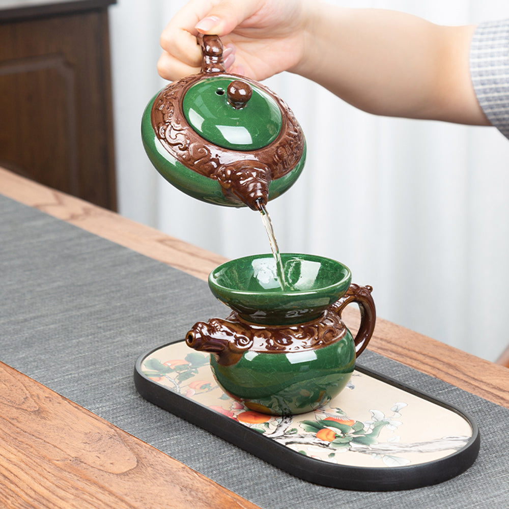 Kung Fu Tea Set Ice Crack Glaze Dragon Tray Induction