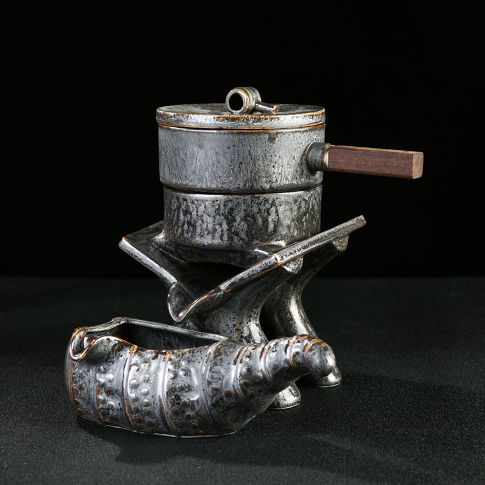 Gongfu Tea Set Stone Mill Retro | Auto Black Stone Tray