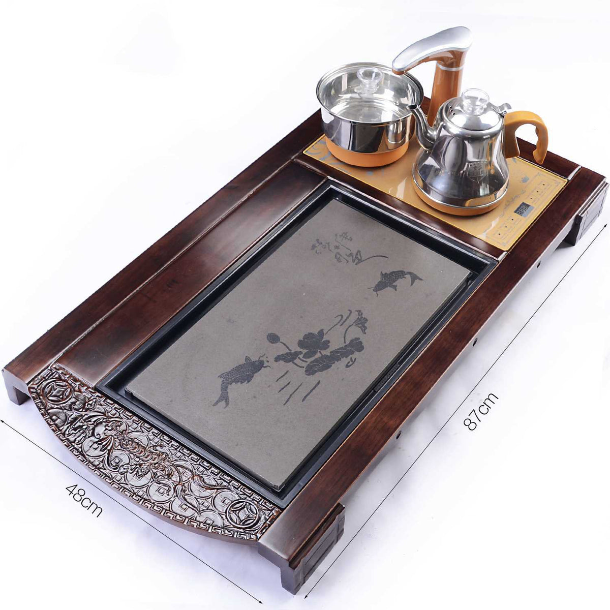 Gongfu Tea Set Yixing Purple Clay Wood Tray & Heater 30-Pc