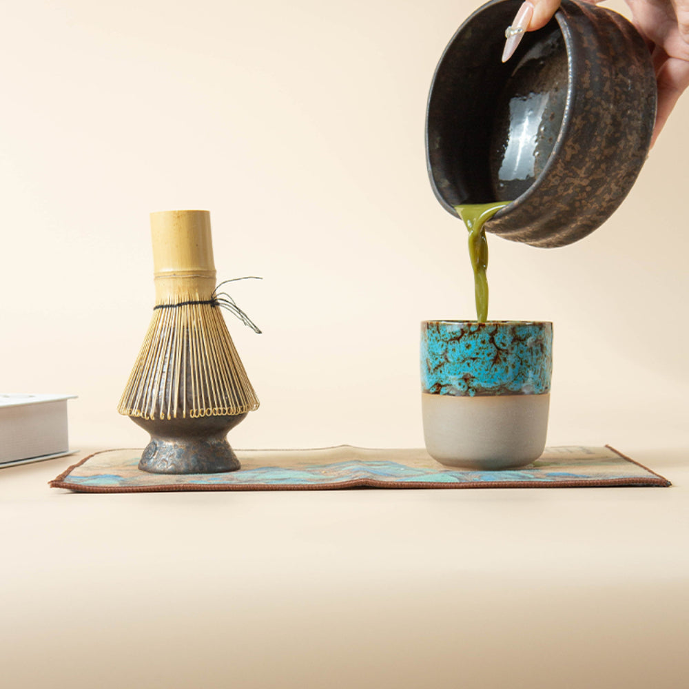 Matcha Tea Set | Rustic Kiln Glaze Chawan & 8-Piece Kit