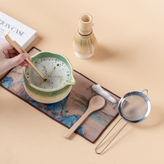 Matcha Tea Set Green Glaze Ceramic Chawan Whisk Kit
