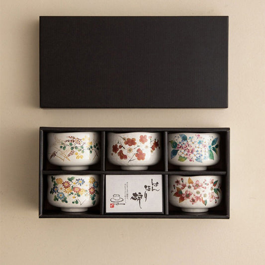 Tea Cup Set of 5 Japanese Mino-Yaki Four Seasons Shino Glaze 280ml