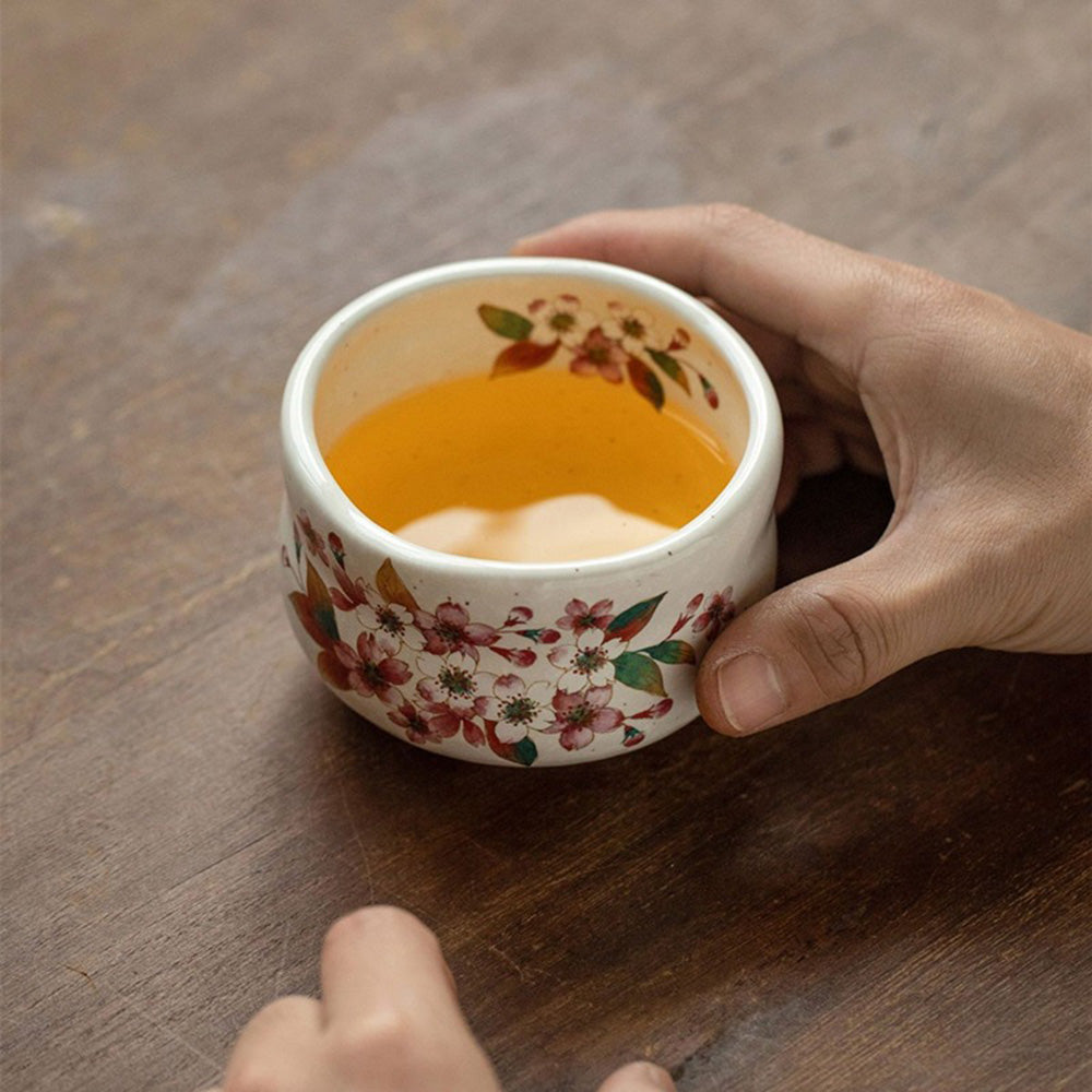 Tea Cup Set of 5 Japanese Mino-Yaki Four Seasons Shino Glaze 280ml