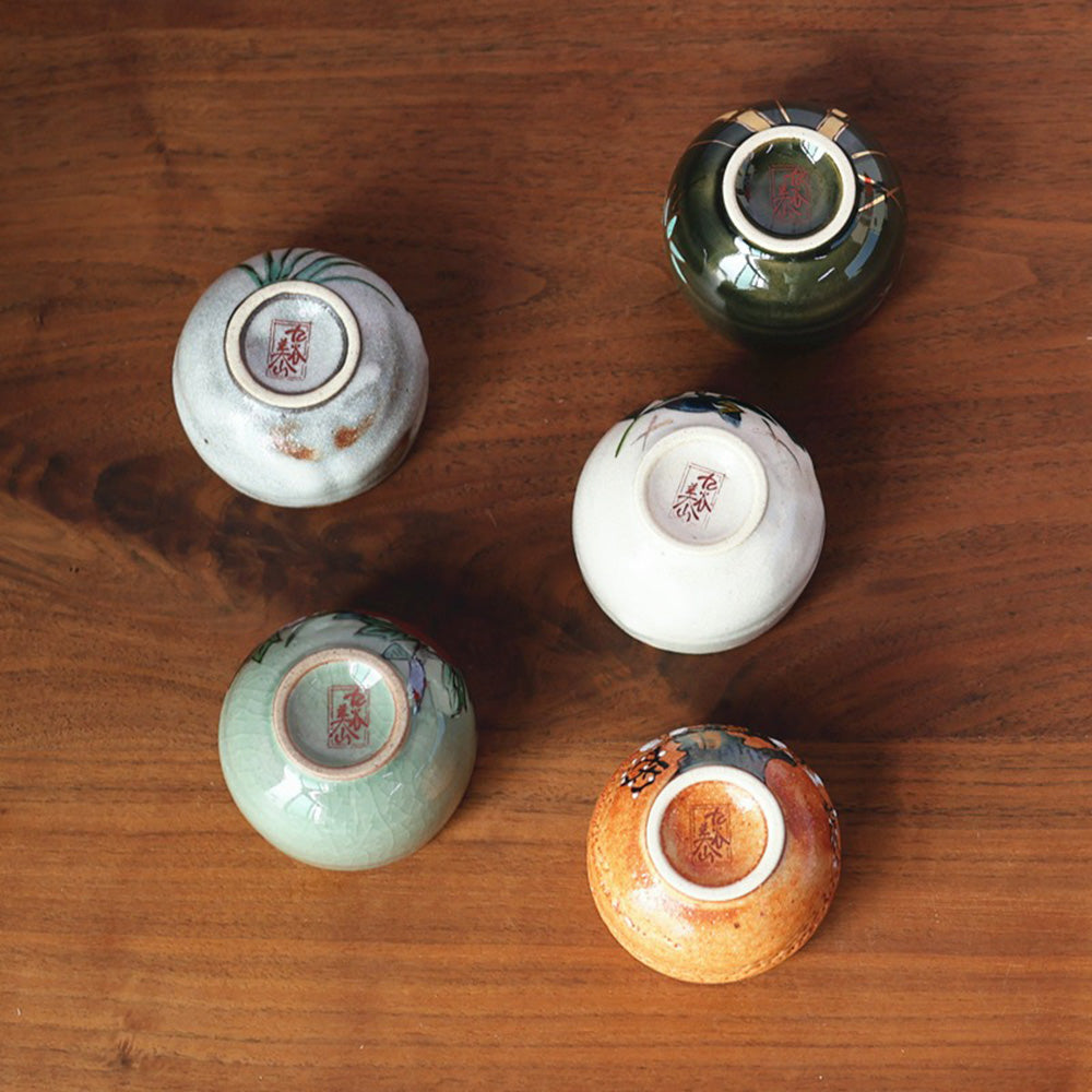 Kutani Floral Tea Cup Set of 5 | Goh-Souka Hand-Painted