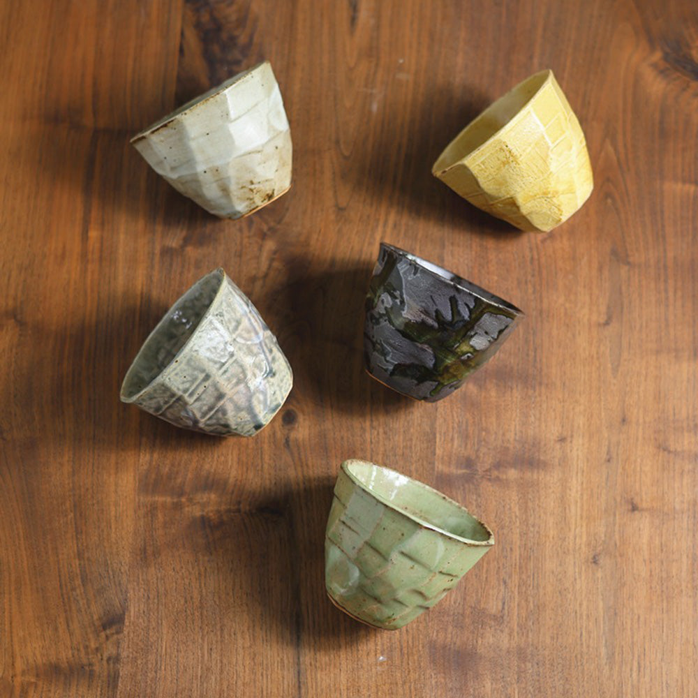 Tea Cup Set of 5 Japanese Seto-Yaki Wabi-Sabi Ceramic 250ml