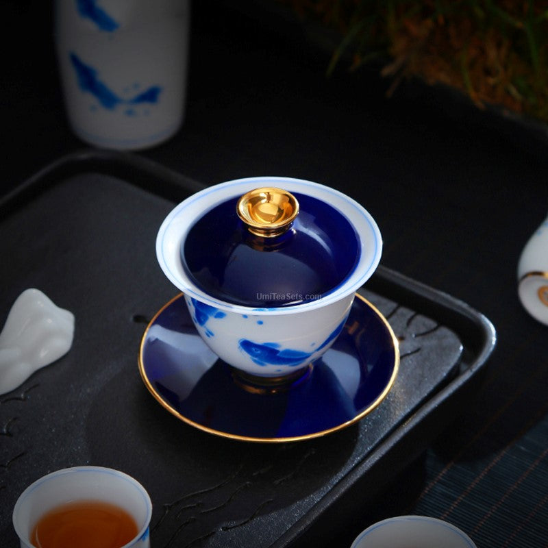 Hand-Painted Goldfish Porcelain Chinese Tea Set | 25-Piece Gongfu Tea Gift