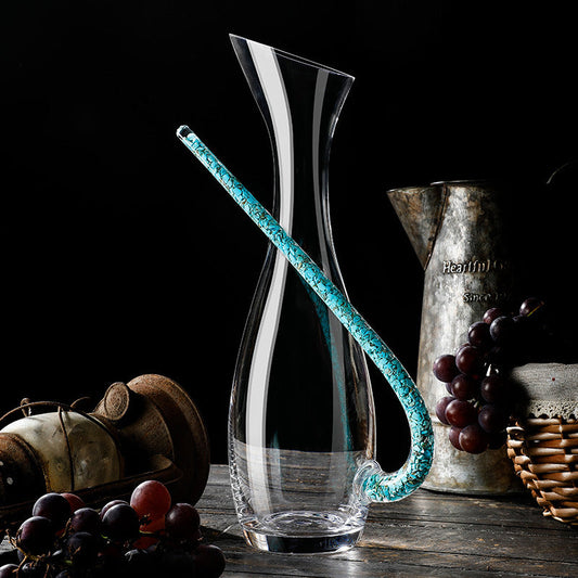 Red Wine Glasses Set Coral Turquoise Stem with Decanter & Stand – Elegant Crystal Glassware