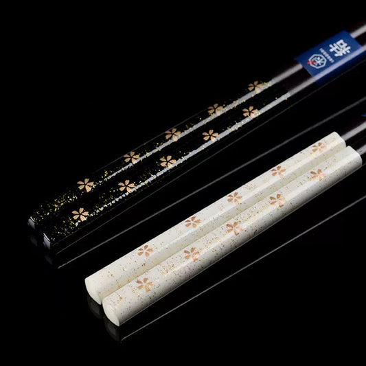 Wedding Chopsticks Gift Set | Golden Sakura Couple Black White