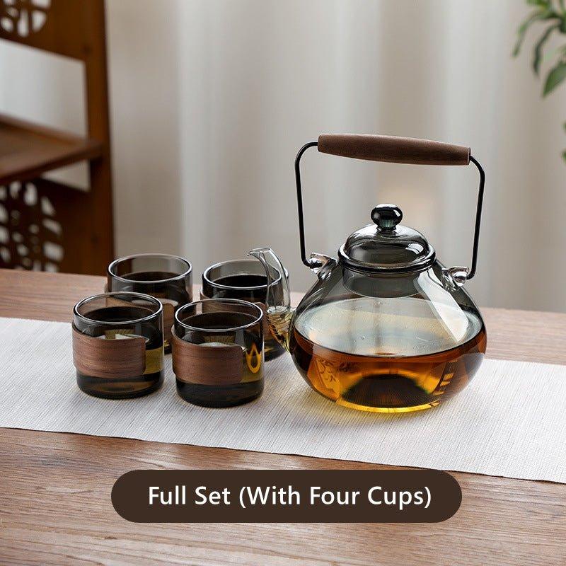 Glass Teapot Set | Wood Handle Japanese Tea Set with Cups