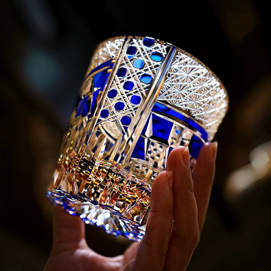 Crystal Whiskey Glass Kiriko Sapphire Motif Hand-Cut Japanese Tumbler