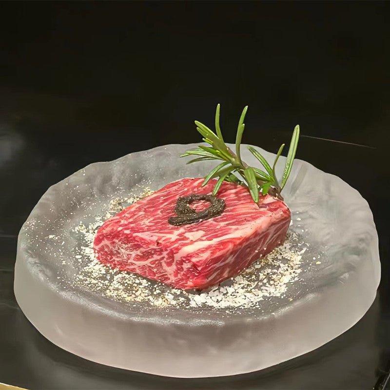 Japanese Glass Serving Plate – Frosted Textured Round Elegant