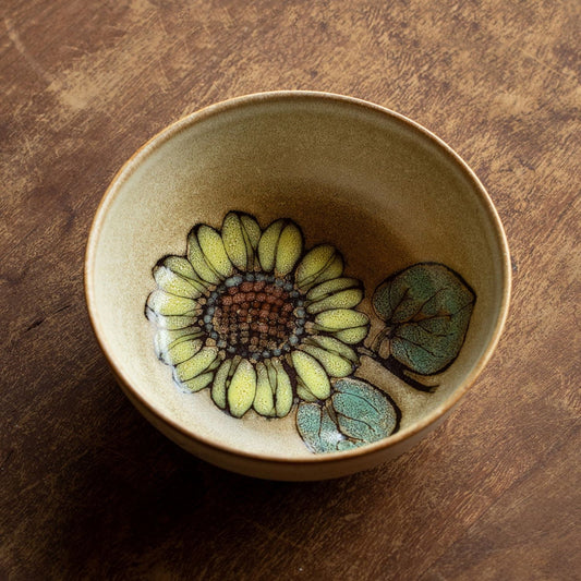 Ceramic Floral Bowl β Nunobiki Ware Hydrangea & Sunflower