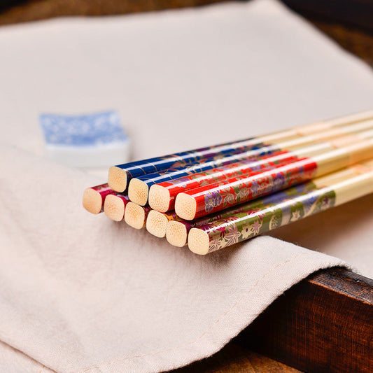Bamboo Chopsticks Set Botanical Japanese Handcrafted 5 Pairs Gift