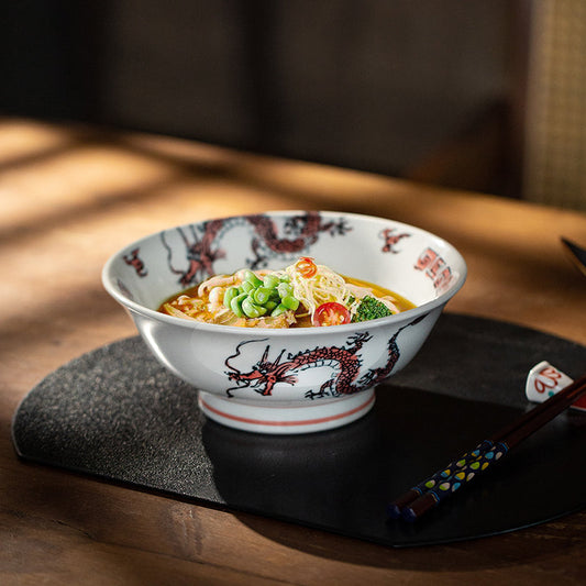 Ramen Bowl Dragon Design | Japanese Ceramic Porcelain Bowl