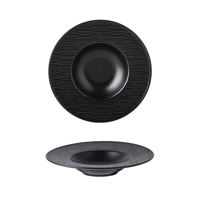 Ceramic Pasta Bowl Plate – Matte Finish Black White Gold Rim