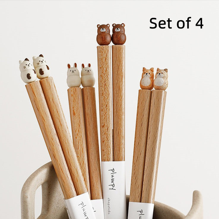 Kids Chopsticks Wooden Animal Sculpture | Shiba Bunny Bear