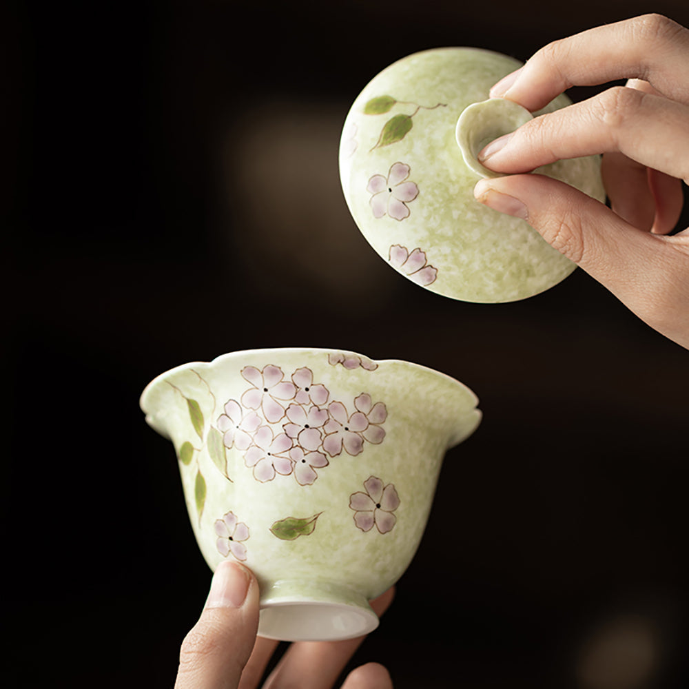 Porcelain Gaiwan Hydrangea Underglaze Hand-Painted Gift Box